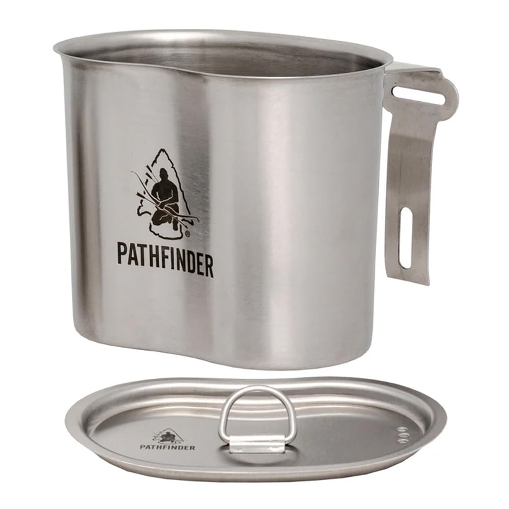 The Pathfinder School canteen cooking set fitted lid helps keep heat in and reduces spills on the trail.