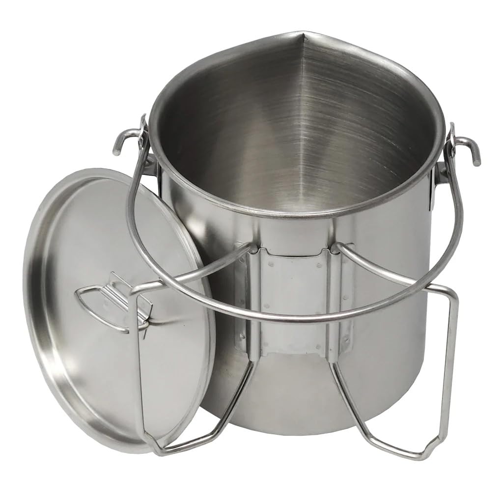 Pathfinder stainless steel bush pot pour spout in action for controlled pouring.