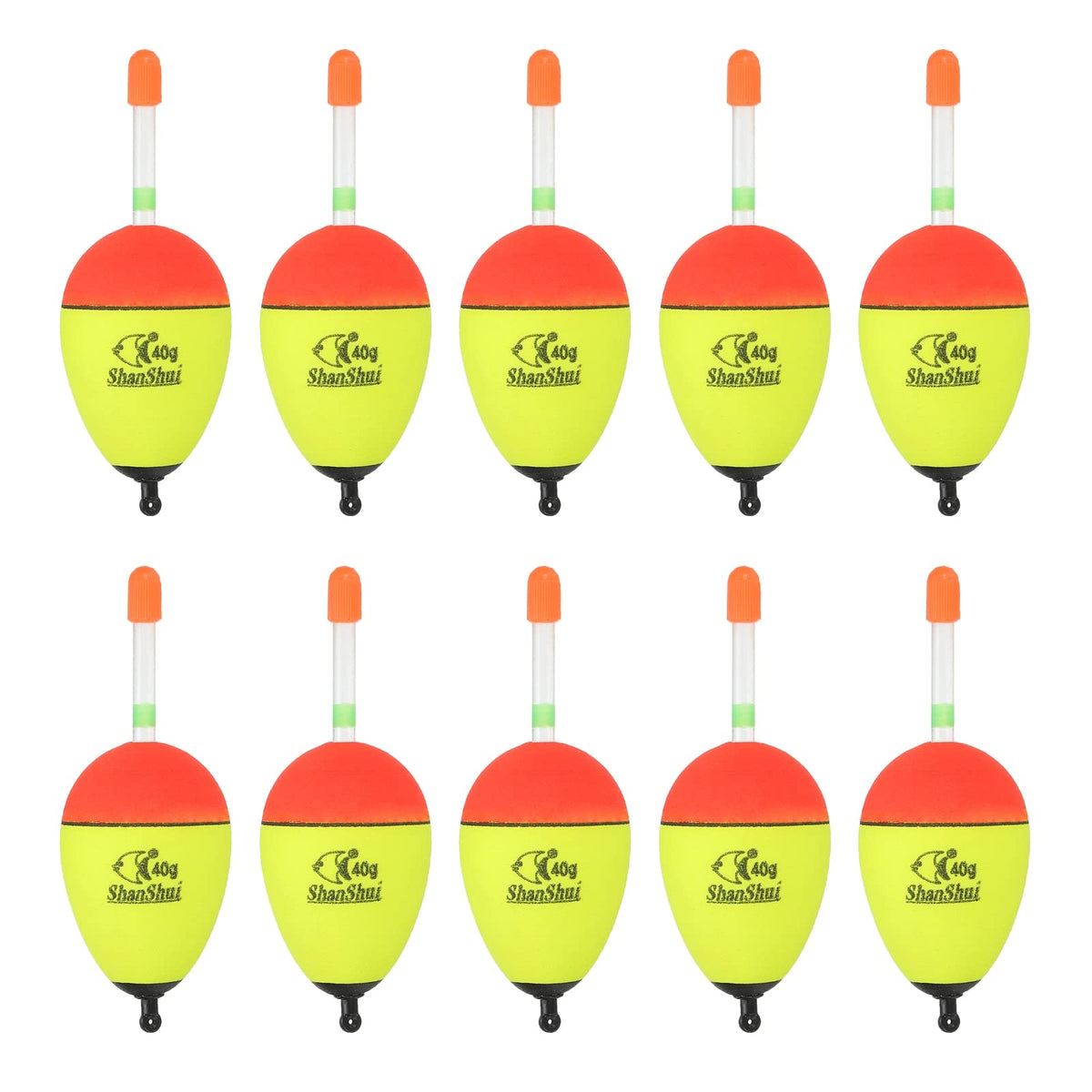 PATIKIL 10-pack EVA fishing bobbers in yellow, versatile for saltwater and freshwater fishing