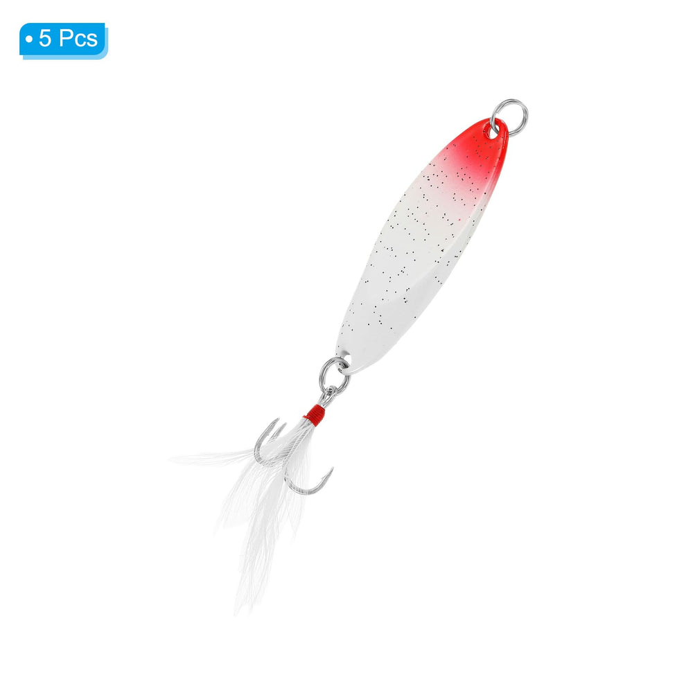 PATIKIL 5-pack fishing spoons, closeup, corrosion-resistant metal and sharp hooks.
