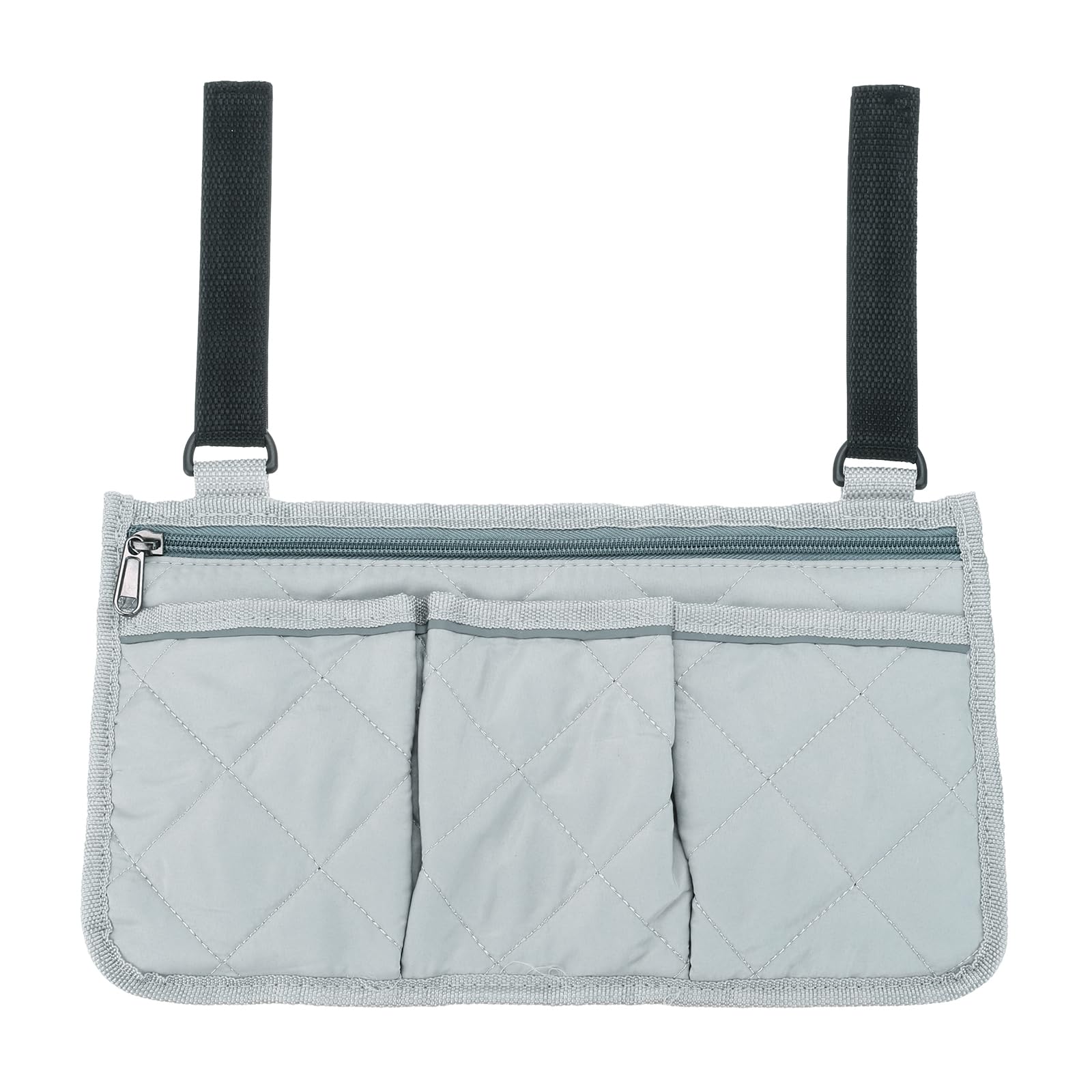 PATIKIL Beach Chair Armrest Bag grey attached to a chair for organized storage