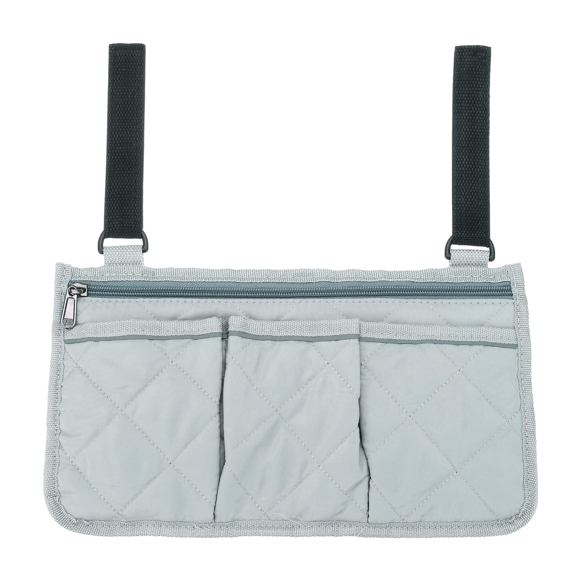 PATIKIL Beach Chair Armrest Bag grey attached to a chair for organized storage