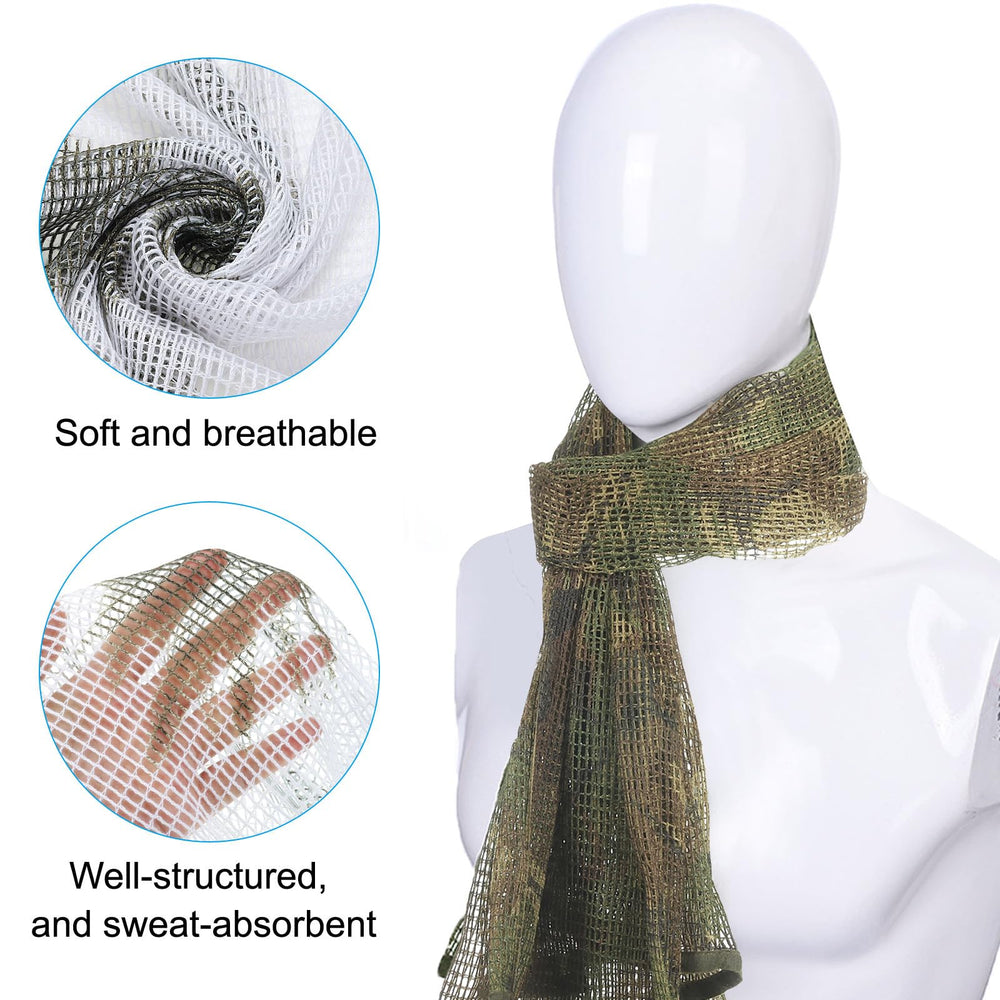 PATIKIL camo netting mesh scarf offers breathable, lightweight wear for outdoor activities.