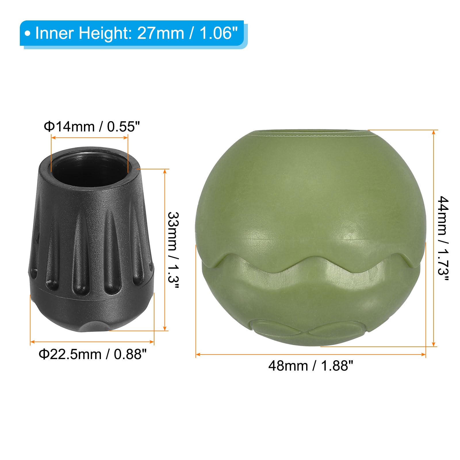 PATIKIL ball-cap feet on 14mm chair legs for quick replacement.