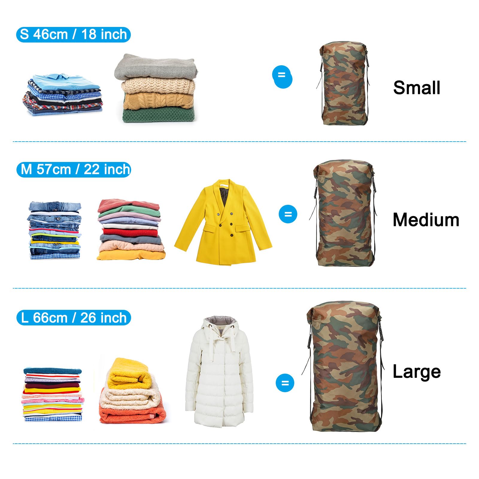 PATIKIL Compression Stuff Sack size 33 x 66 cm shown for large gear storage.