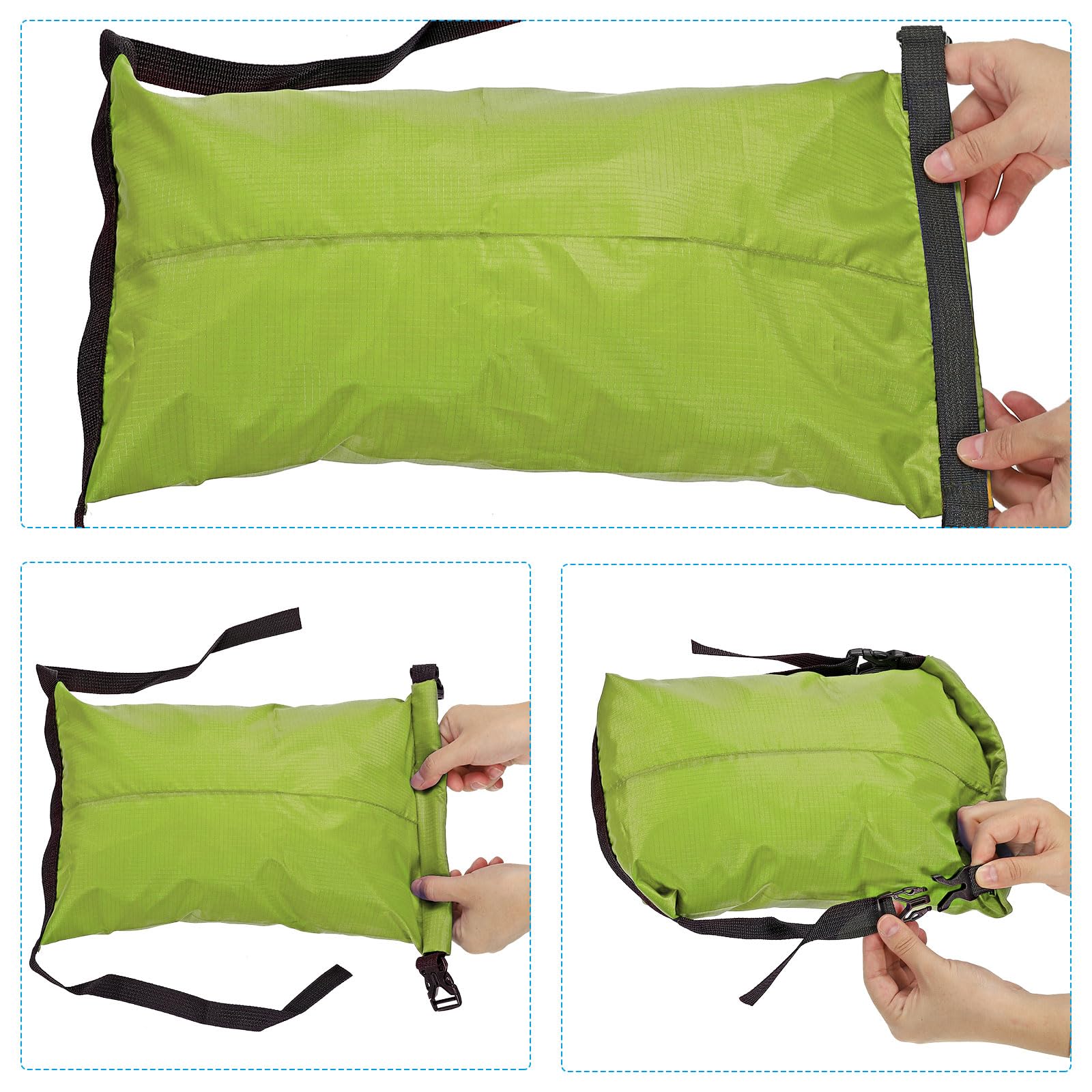 PATIKIL compression stuff sack yellow-green in-use on camping trip keeps gear organized