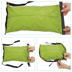 PATIKIL compression stuff sack yellow-green in-use on camping trip keeps gear organized