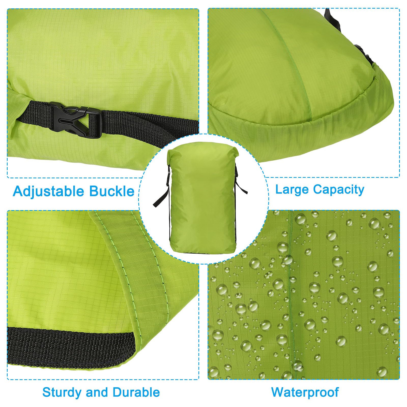 PATIKIL compression stuff sack yellow-green material close-up highlights waterproof fabric
