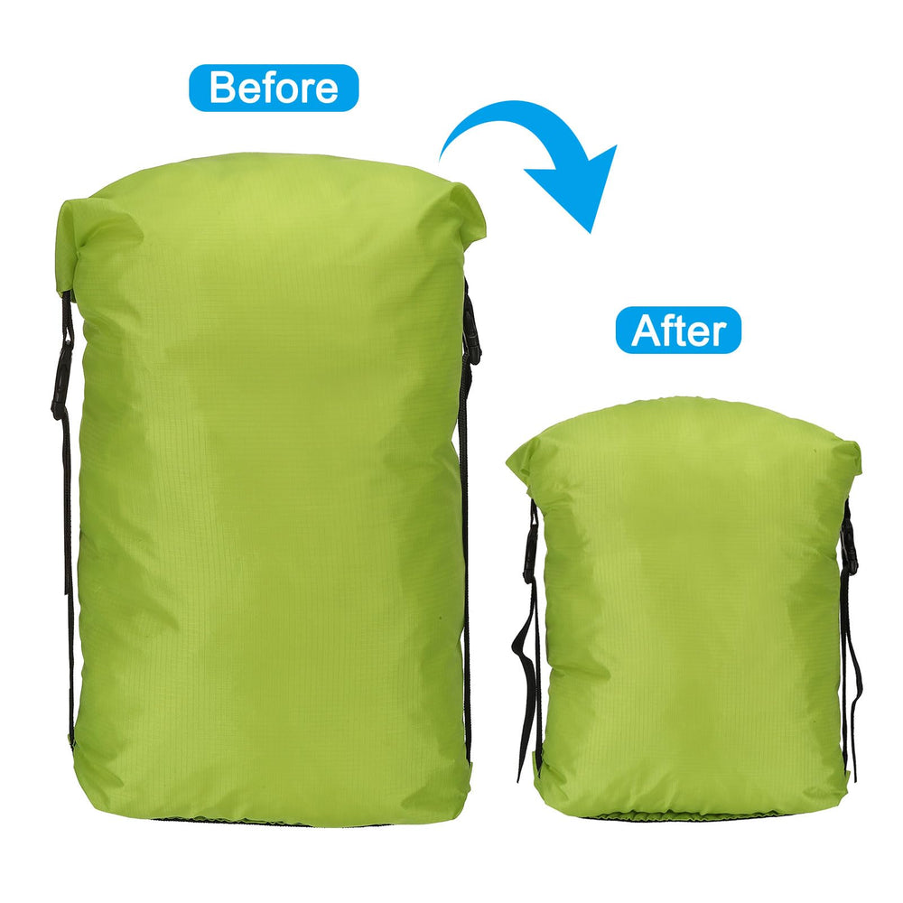 PATIKIL compression stuff sack yellow-green outdoor pack shows bag compressing gear