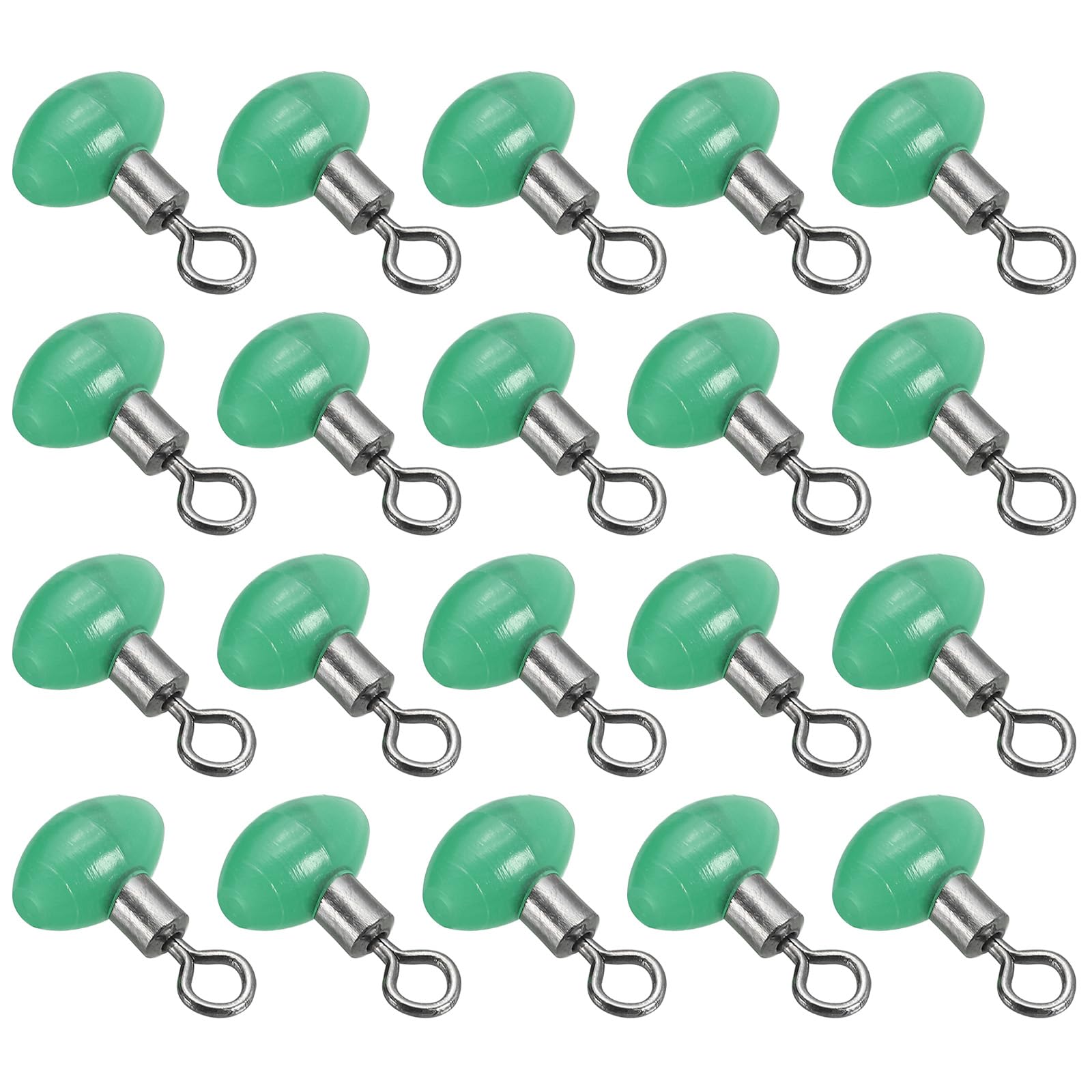 PATIKIL cross-line swivel bead in green connecting mainline and leader smoothly.