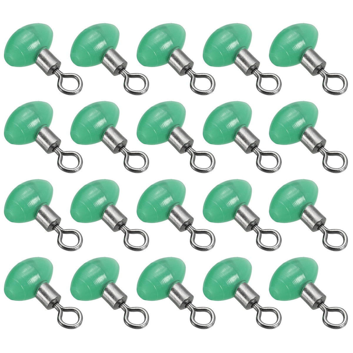PATIKIL cross-line swivel bead in green connecting mainline and leader smoothly.