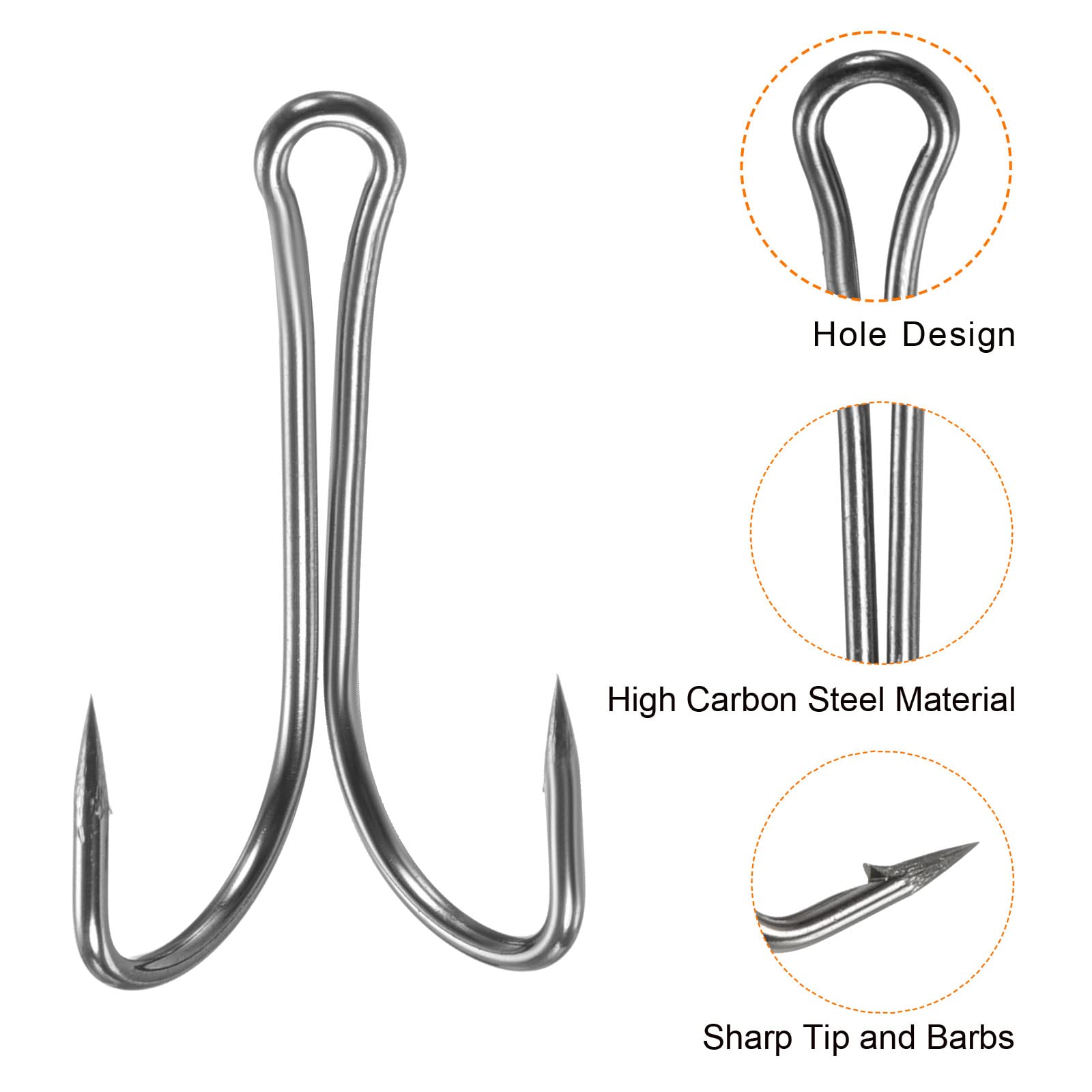 PATIKIL Double Fish Hooks size 8 close-up featuring top line-hole for fast rigging