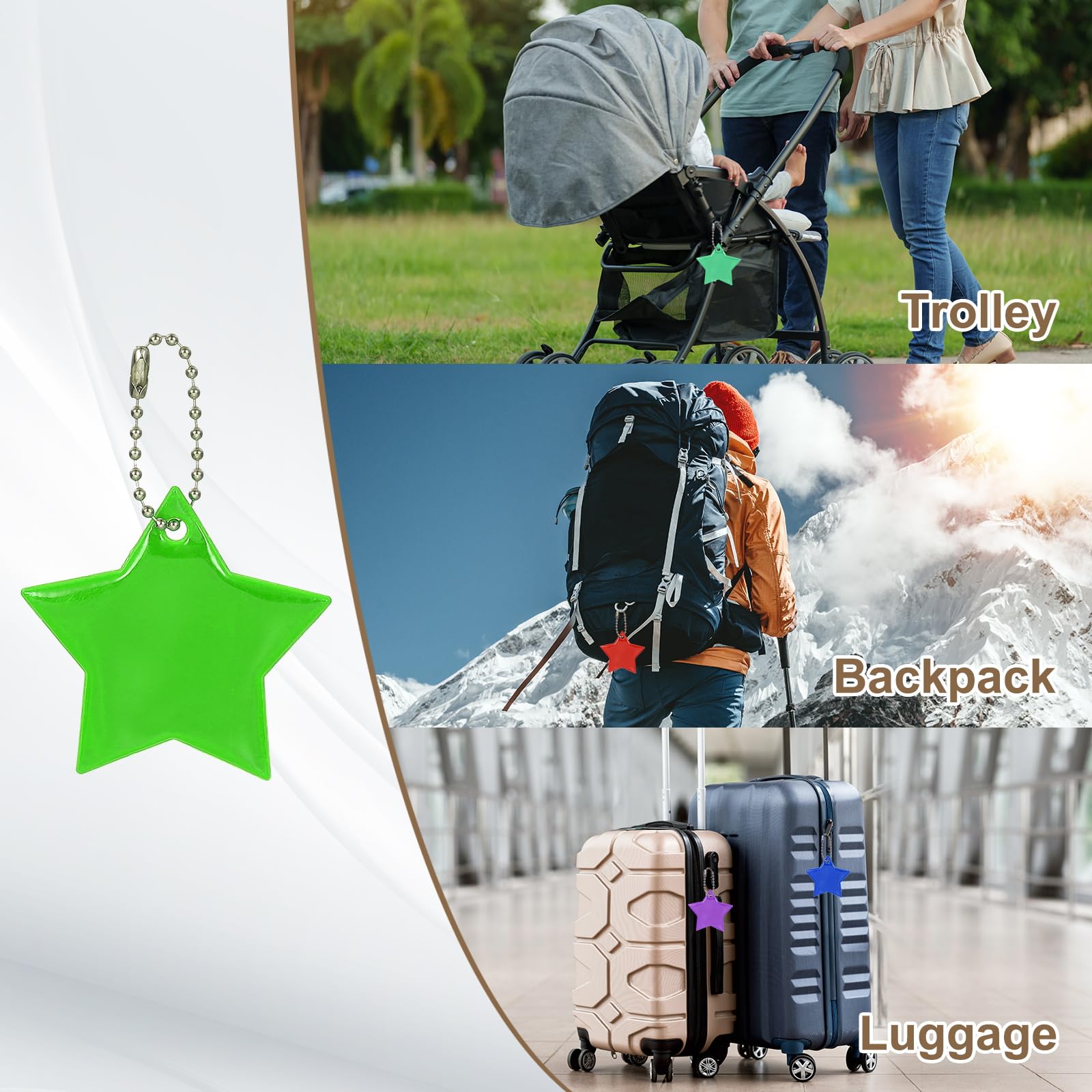PATIKIL double-sided reflective keychain on green, improves visibility from both sides.