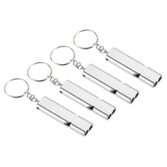 PATIKIL emergency survival whistle pack with four silver aluminum tubes for outdoor signaling.