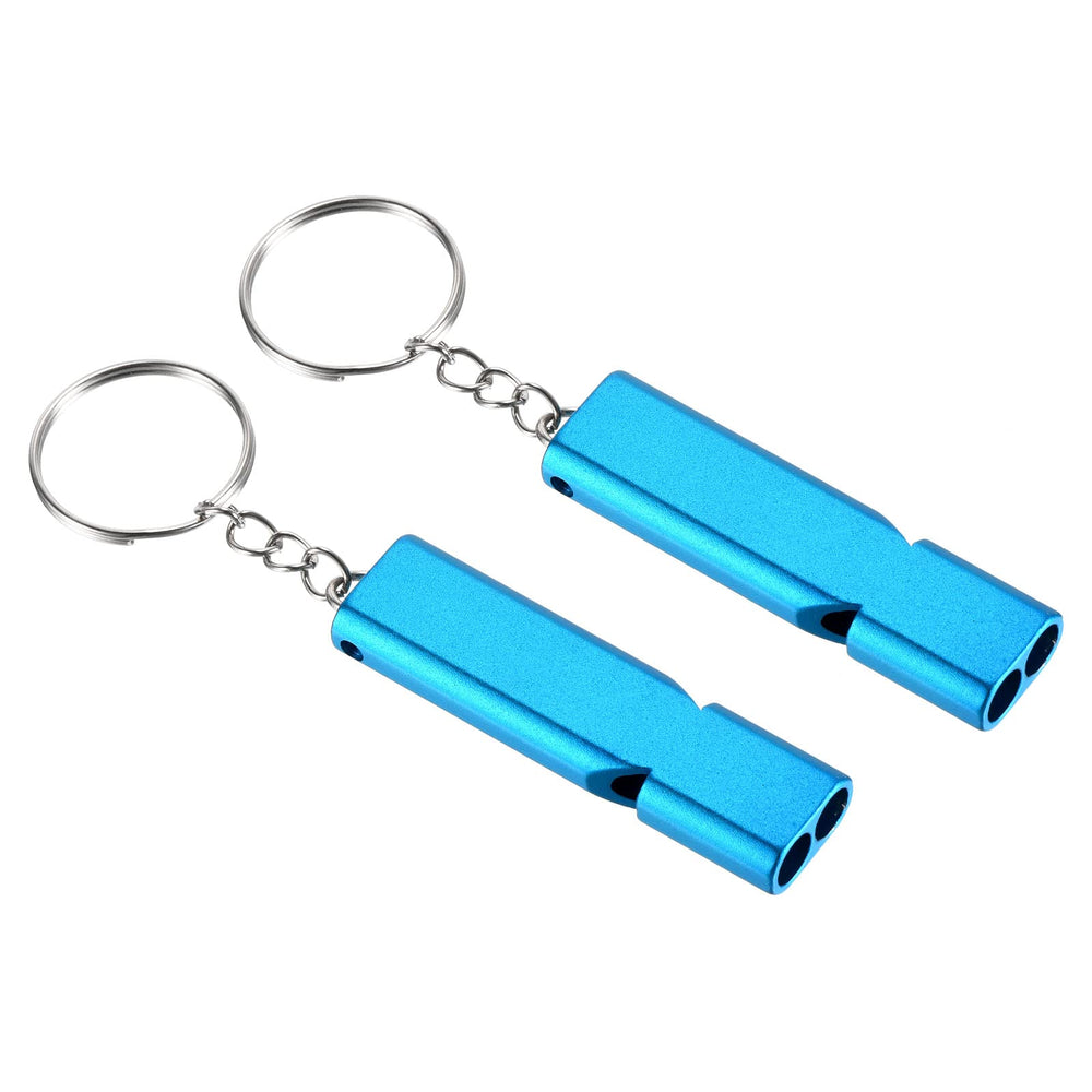 PATIKIL emergency whistle double-tube light blue front view for loud signaling.