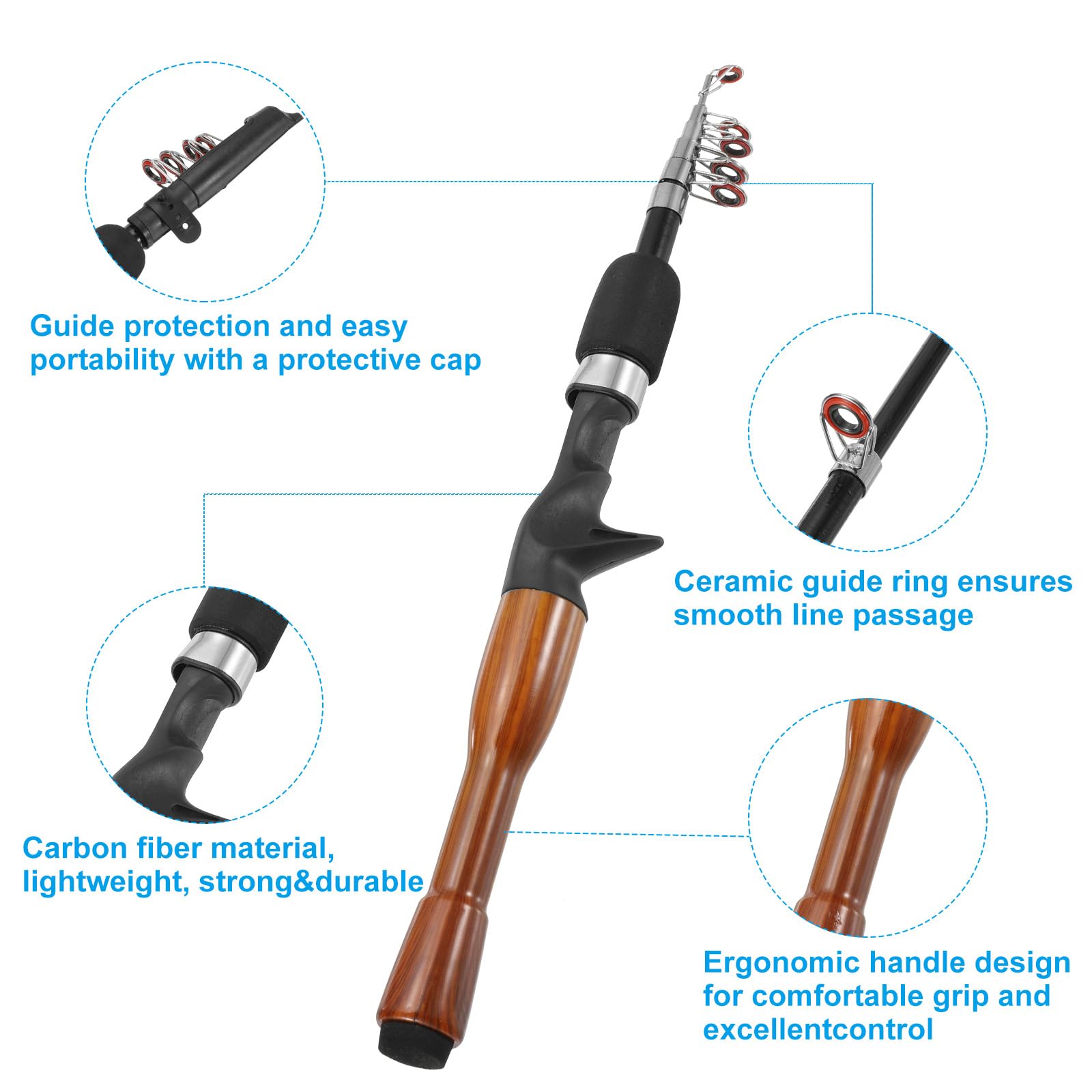 PATIKIL fiberglass rod with ceramic guide for smooth line movement.