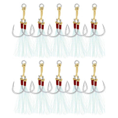 PATIKIL fishing assist hooks with glow tassel in green improve underwater visibility for lure attraction.