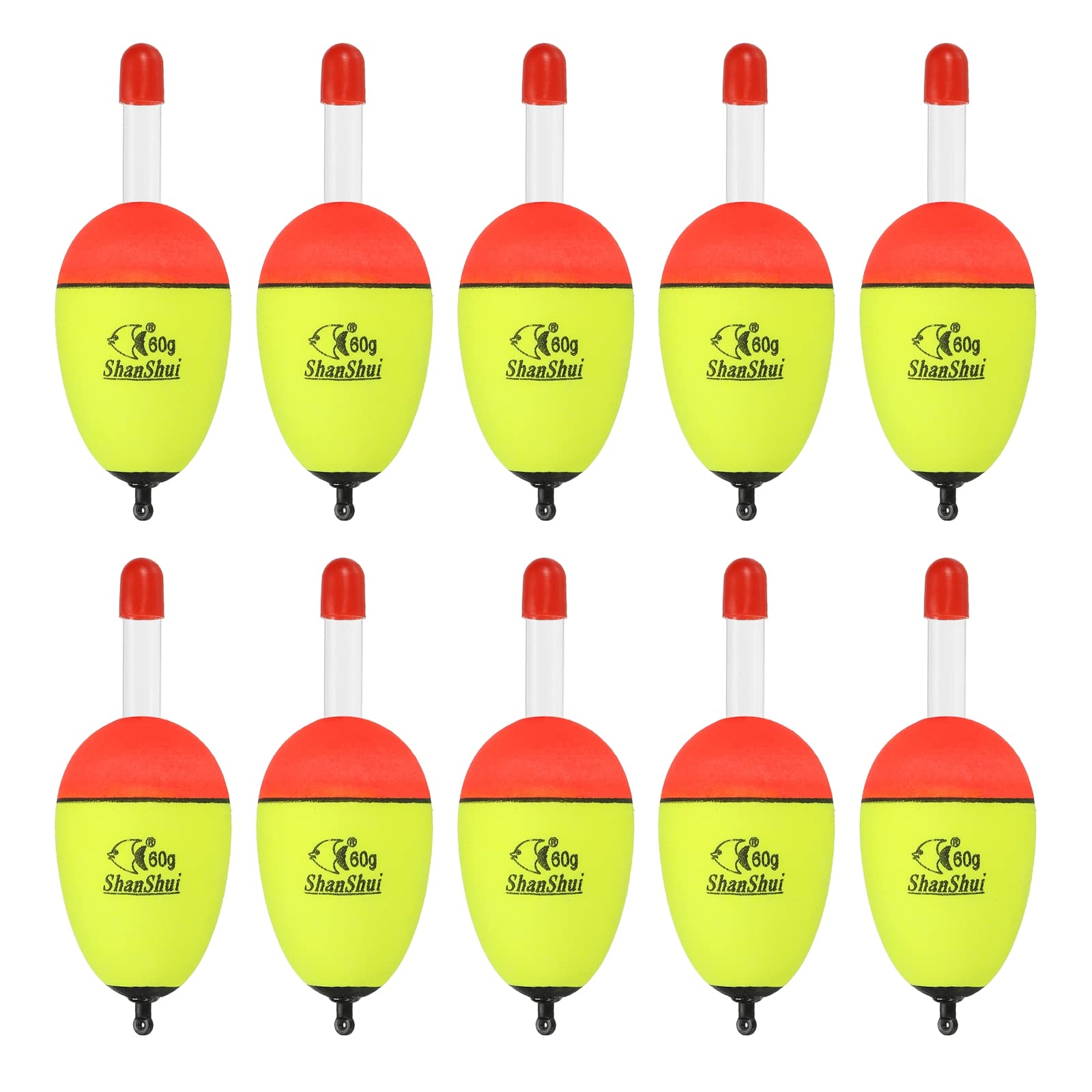 PATIKIL yellow fishing bobber in a 10-pack for clear visibility.