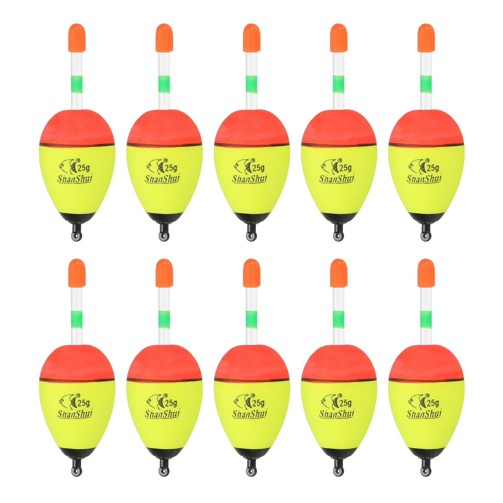 PATIKIL fishing bobbers 10-pack, bright yellow EVA floats for versatile freshwater and saltwater use.