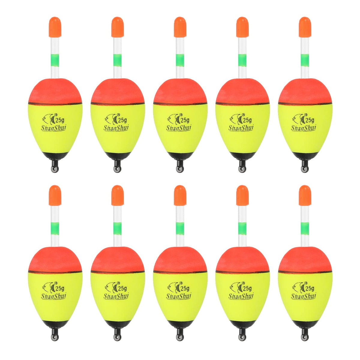 PATIKIL fishing bobbers 10-pack, bright yellow EVA floats for versatile freshwater and saltwater use.