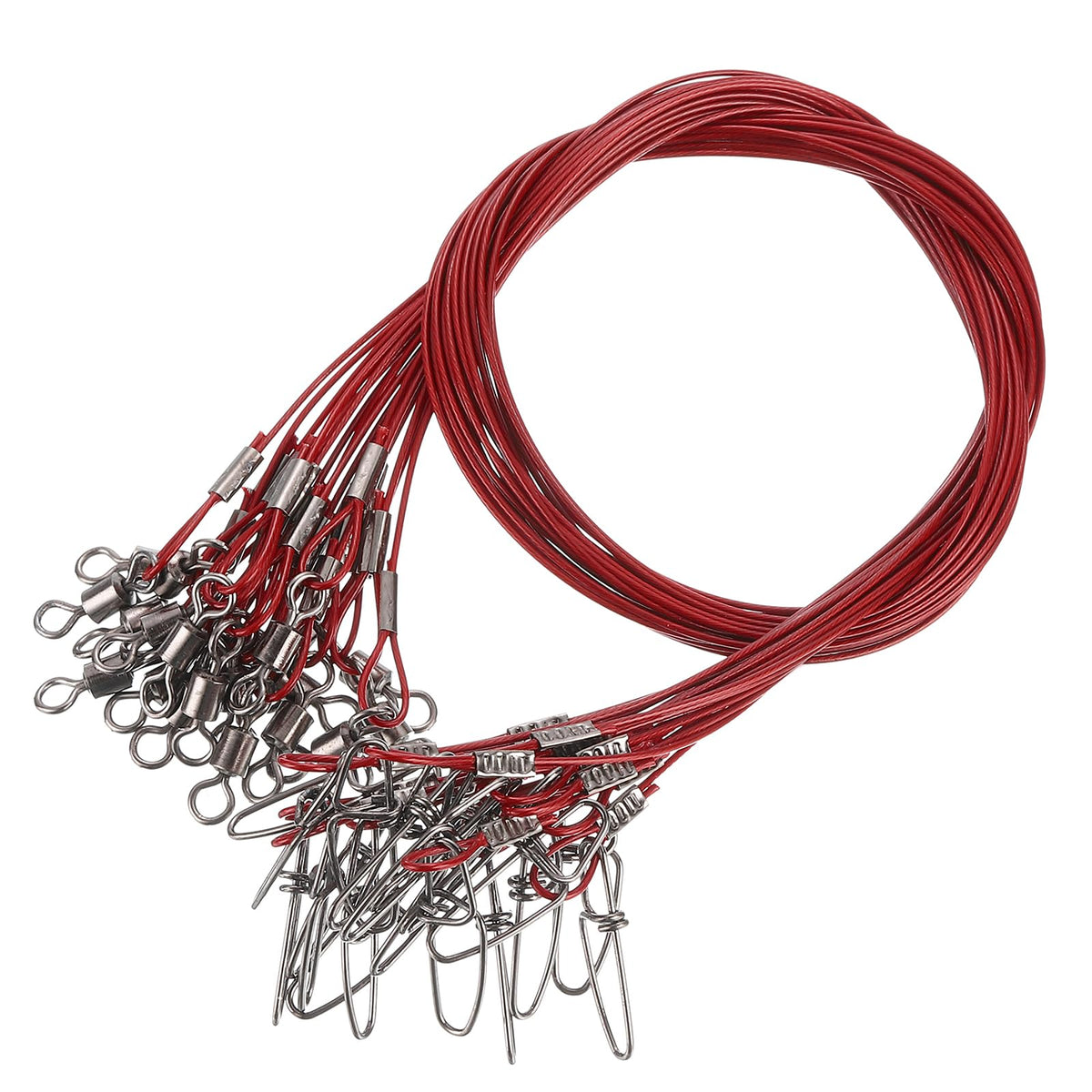 PATIKIL red 20in fishing leader close-up, showing strong construction for tough fish.