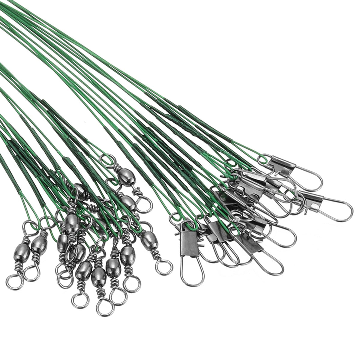 PATIKIL fishing leader green 15 cm protects main line and reduces wear.
