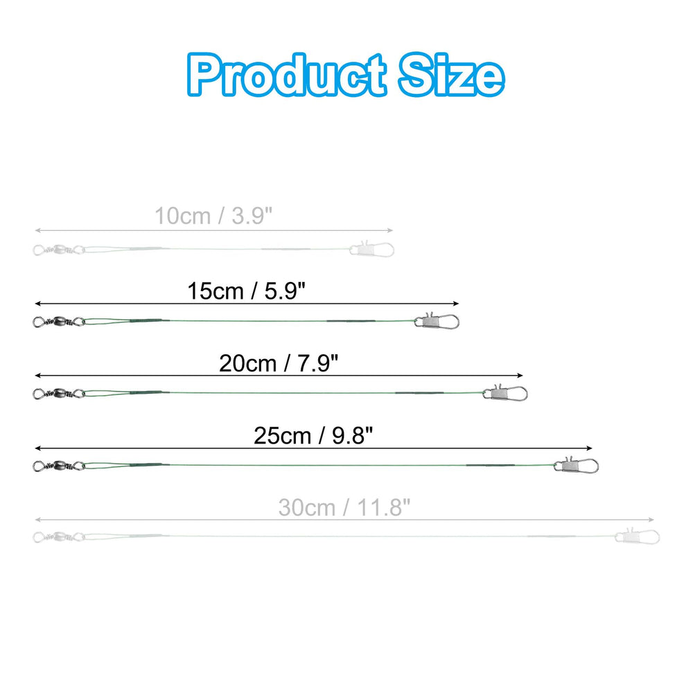 PATIKIL fishing leader green 20 cm guards against damage on longer rigs.