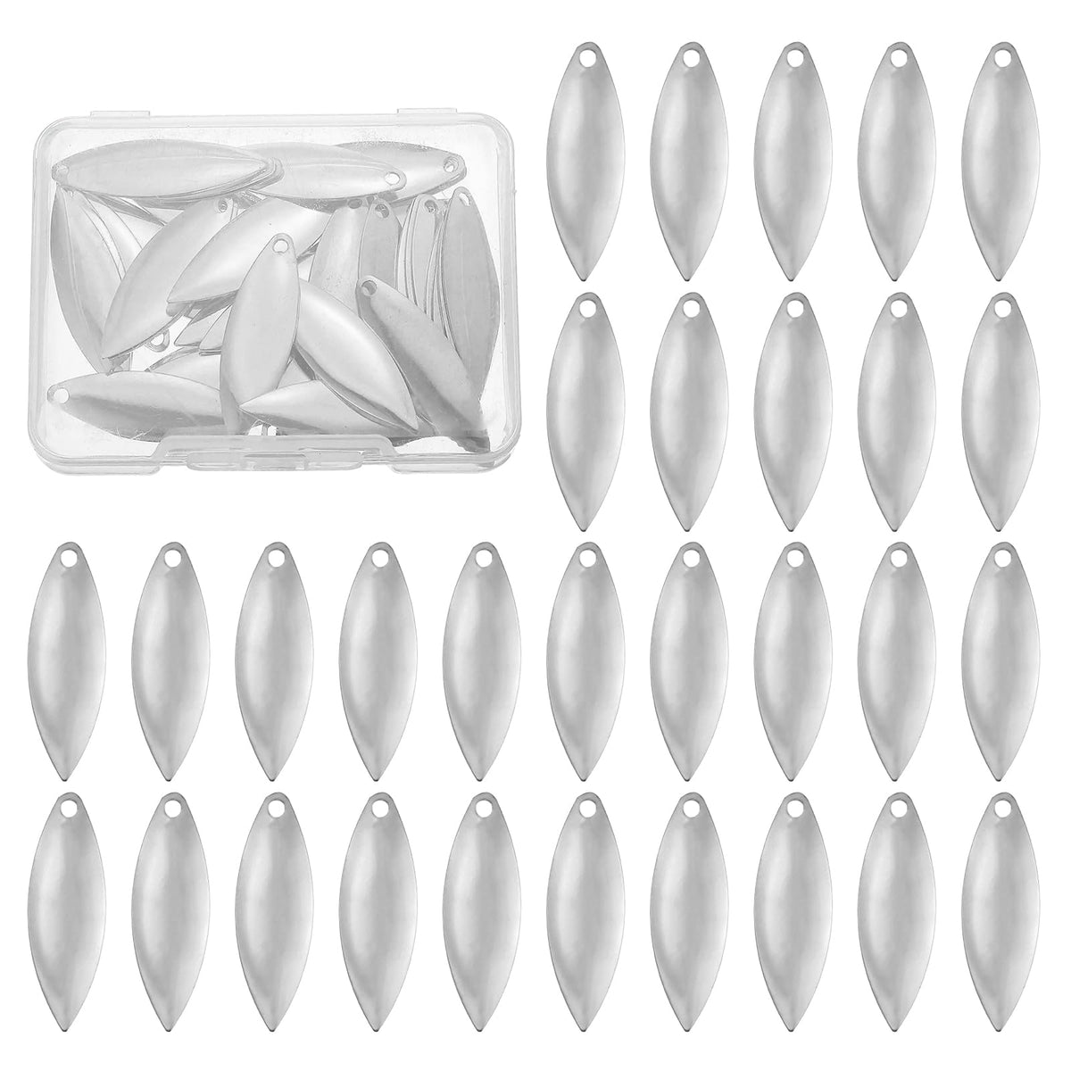 PATIKIL fishing lure blades 40-pack close-up of silver-tone blades for bright water flashes.