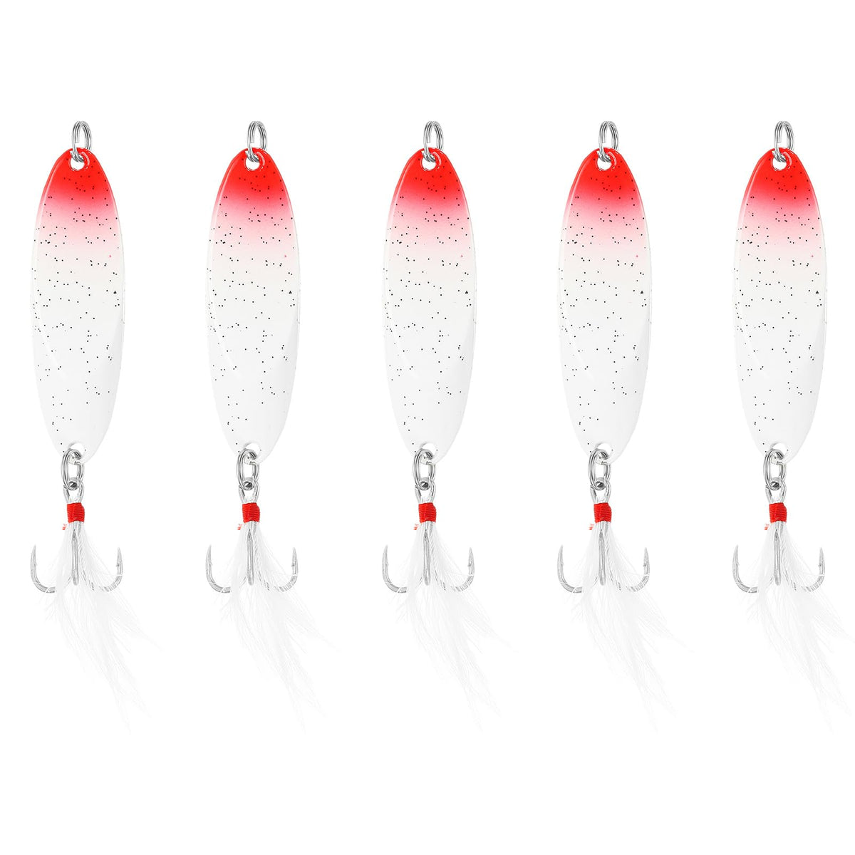 PATIKIL fishing spoon red and white front view boosts visibility for quick strikes.