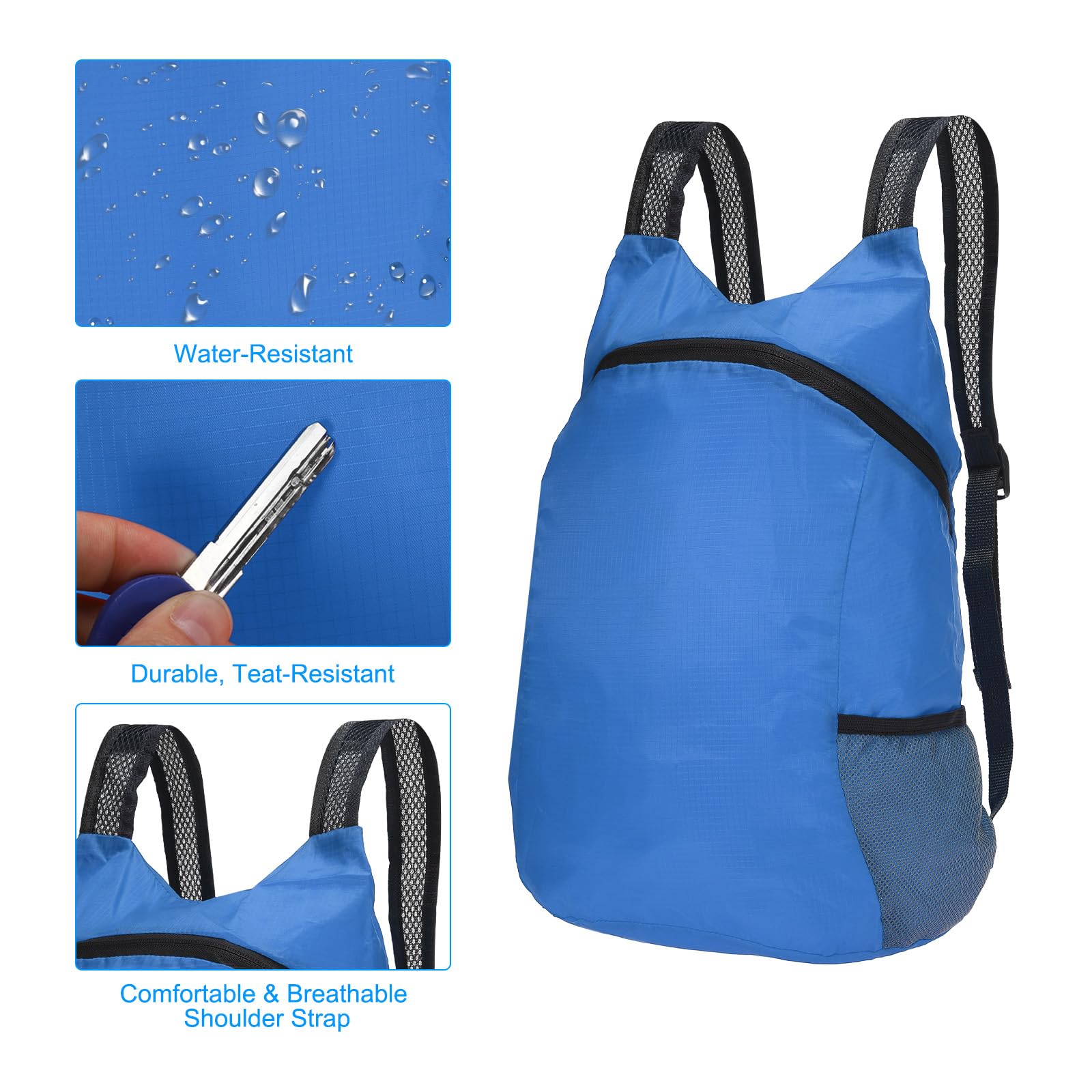 PATIKIL foldable backpack blue folding design for easy packing.