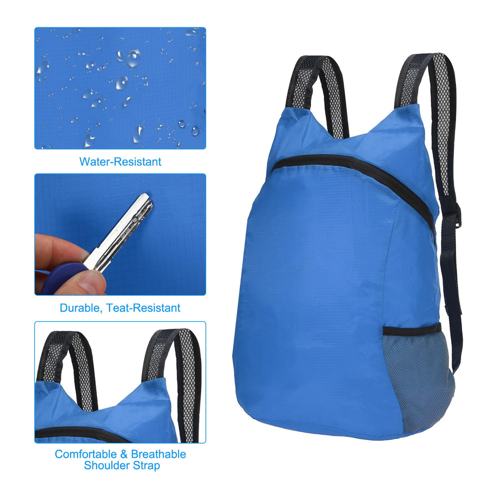 PATIKIL foldable backpack blue folding design for easy packing.