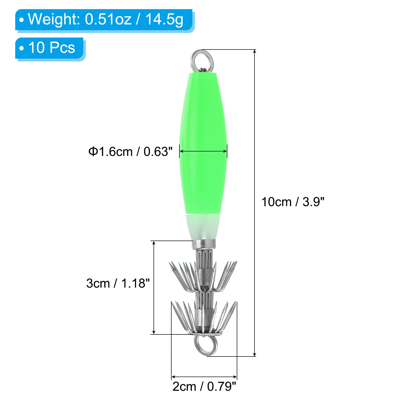 PATIKIL glow coating close-up green squid jig hook with improved underwater visibility