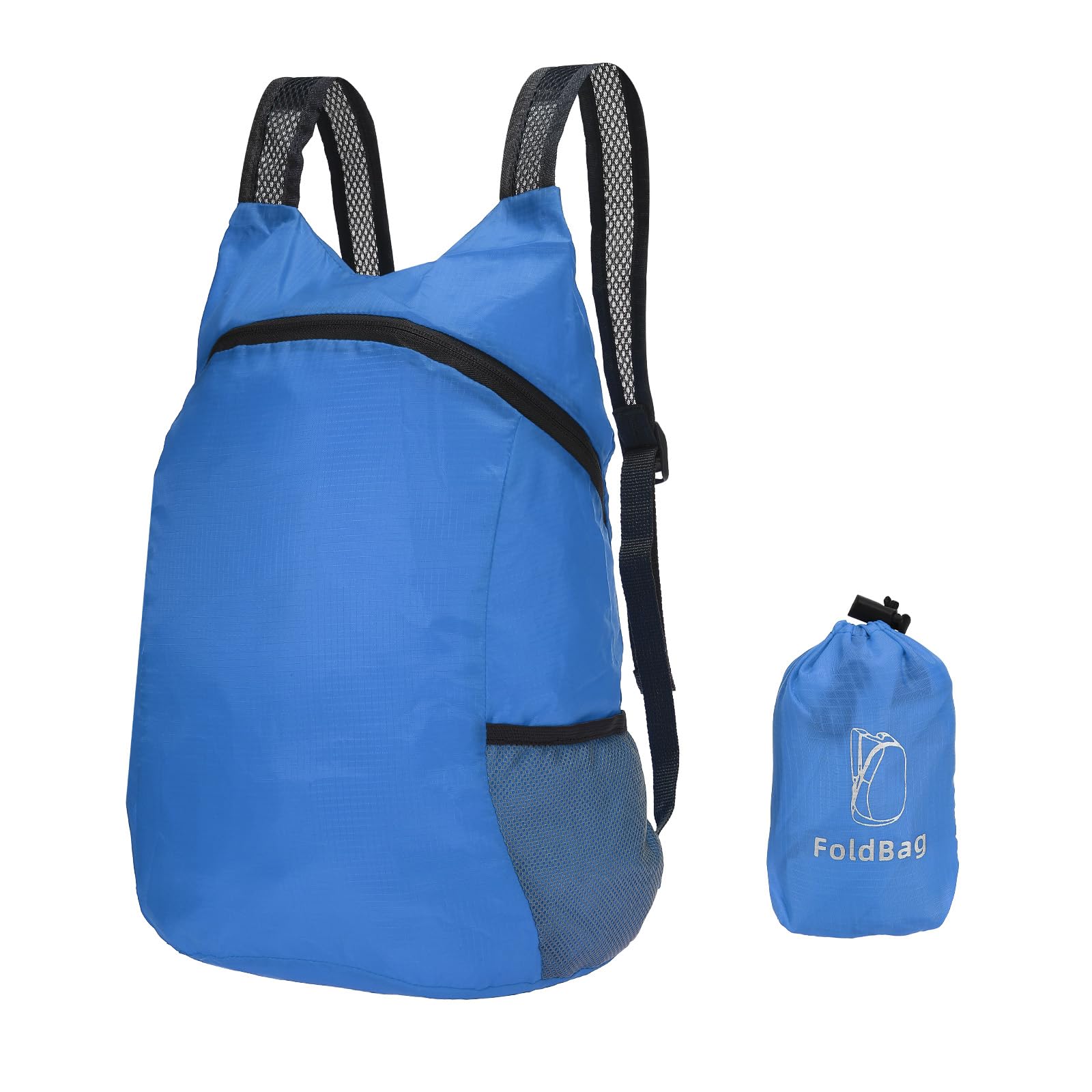 PATIKIL hiking backpack 15L blue folded for compact storage and portability.