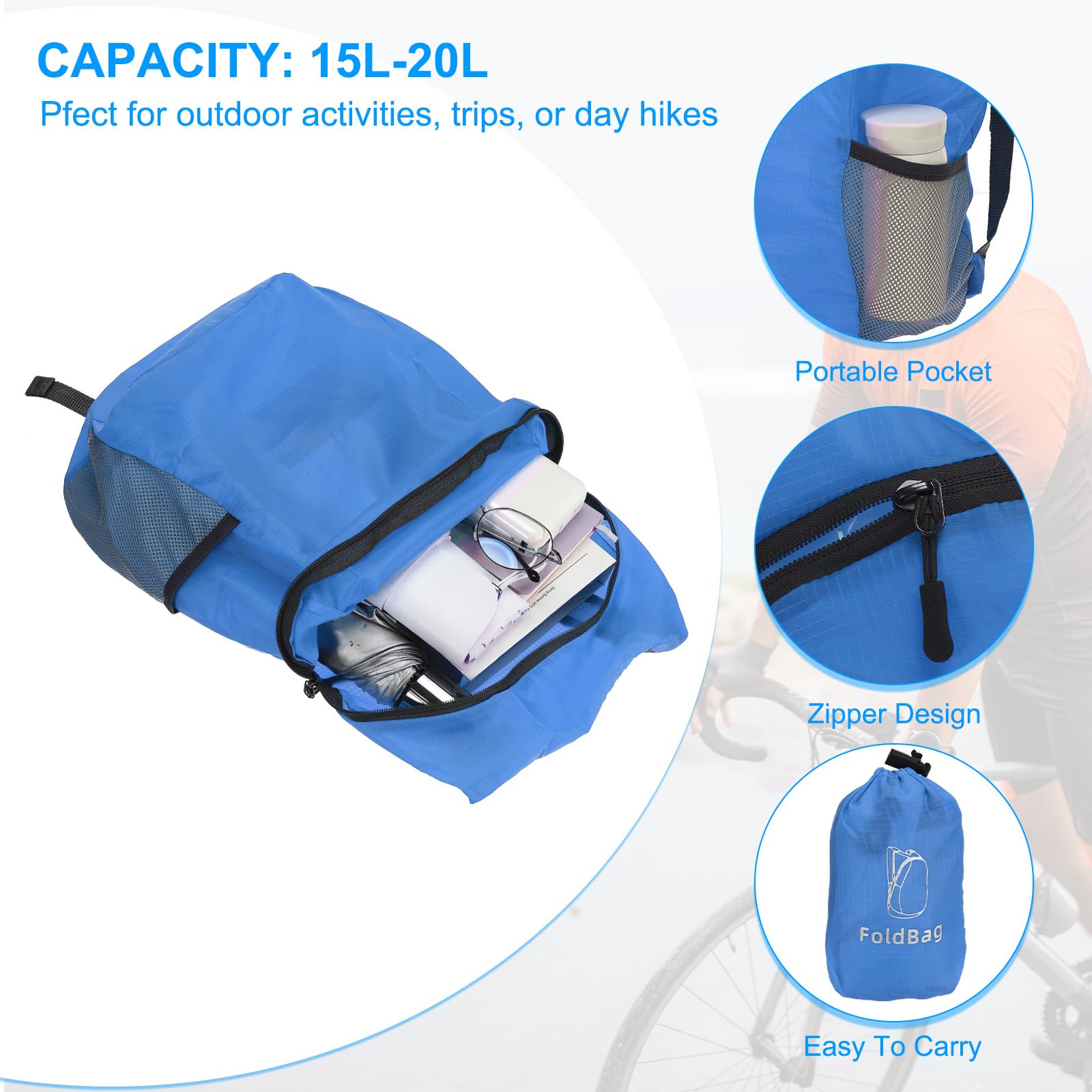 PATIKIL hiking backpack 15L blue side pocket for quick access items.