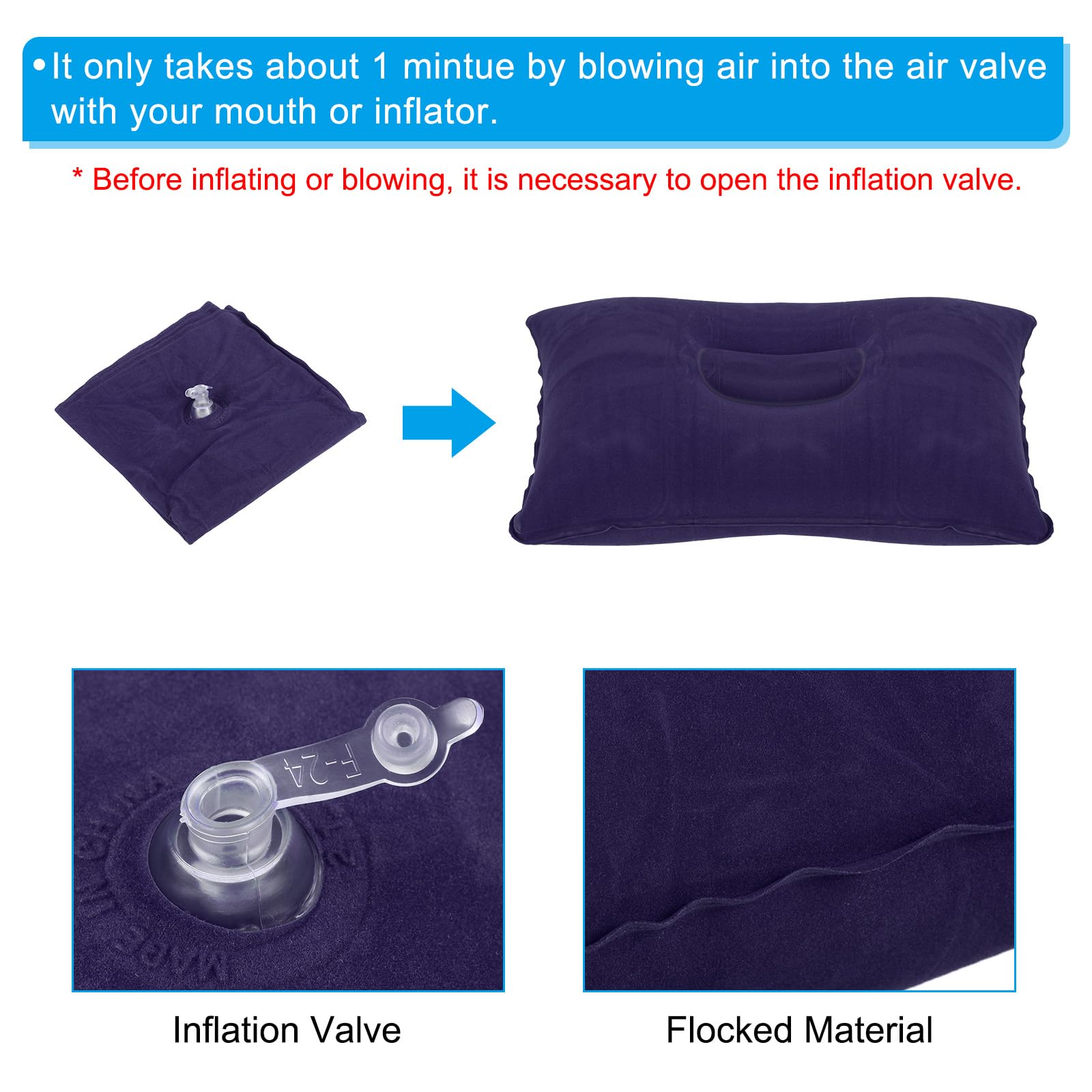 PATIKIL inflatable pillow closeup reveals soft fabric and easy valve system.