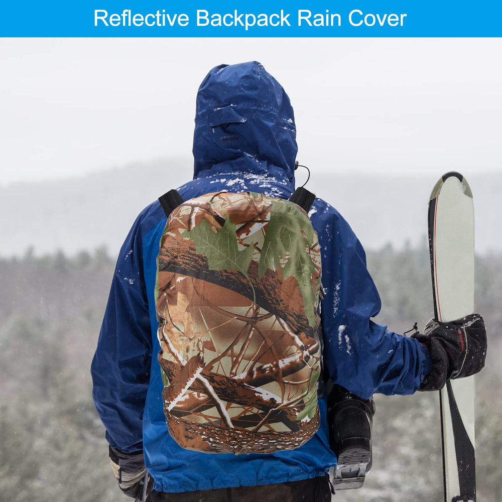 PATIKIL leaf camo backpack rain cover on bag demonstrating rain-ready shield.