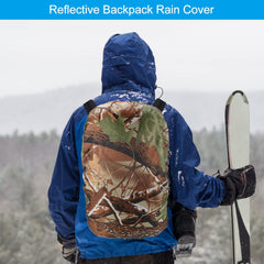 PATIKIL leaf camo backpack rain cover on bag demonstrating rain-ready shield.