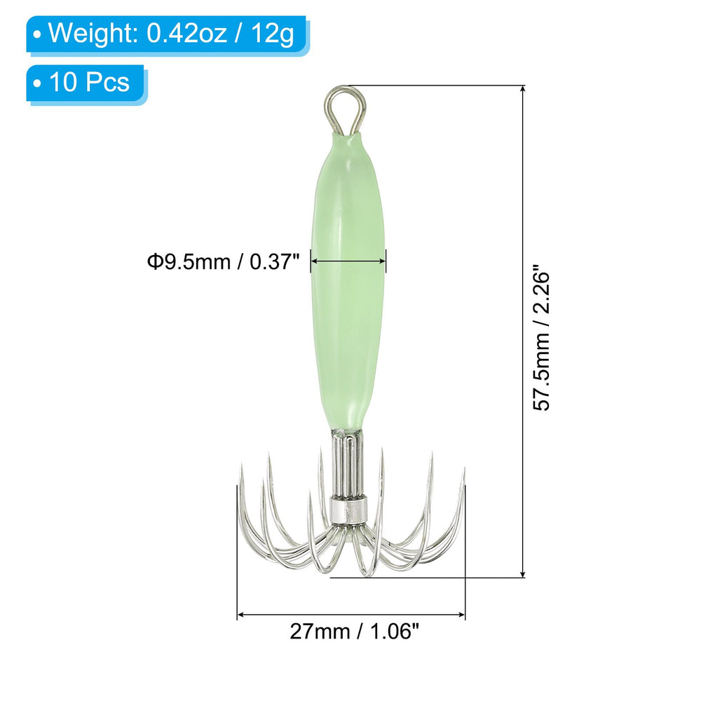 PATIKIL luminous squid jig closeup shows green glow for underwater attraction