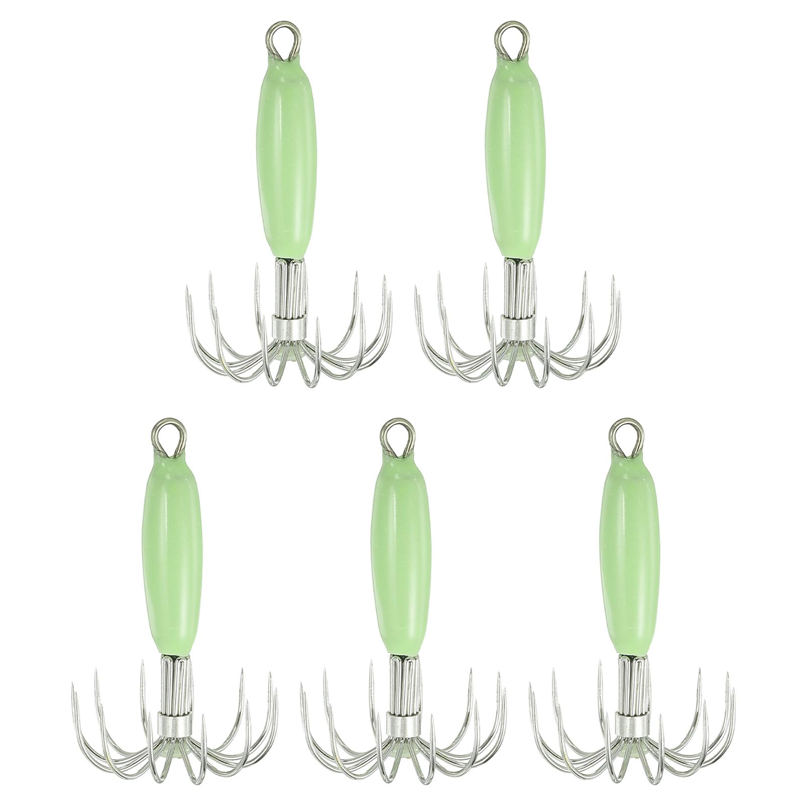 PATIKIL luminous squid jig hook front view with green glow for night fishing