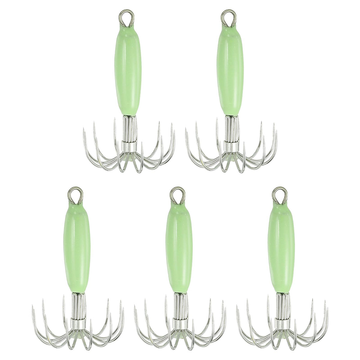 PATIKIL luminous squid jig hook front view with green glow for night fishing