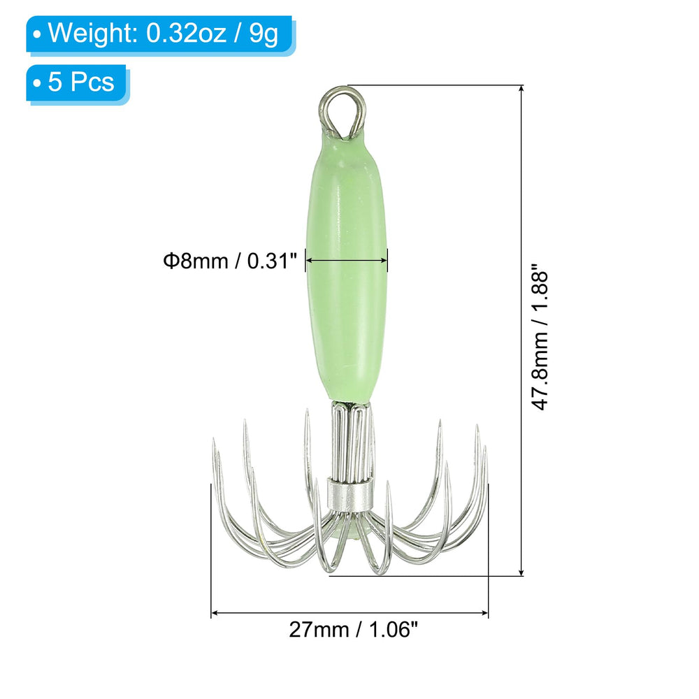 PATIKIL luminous squid jig hook packaging showing a five-piece green glow lure set