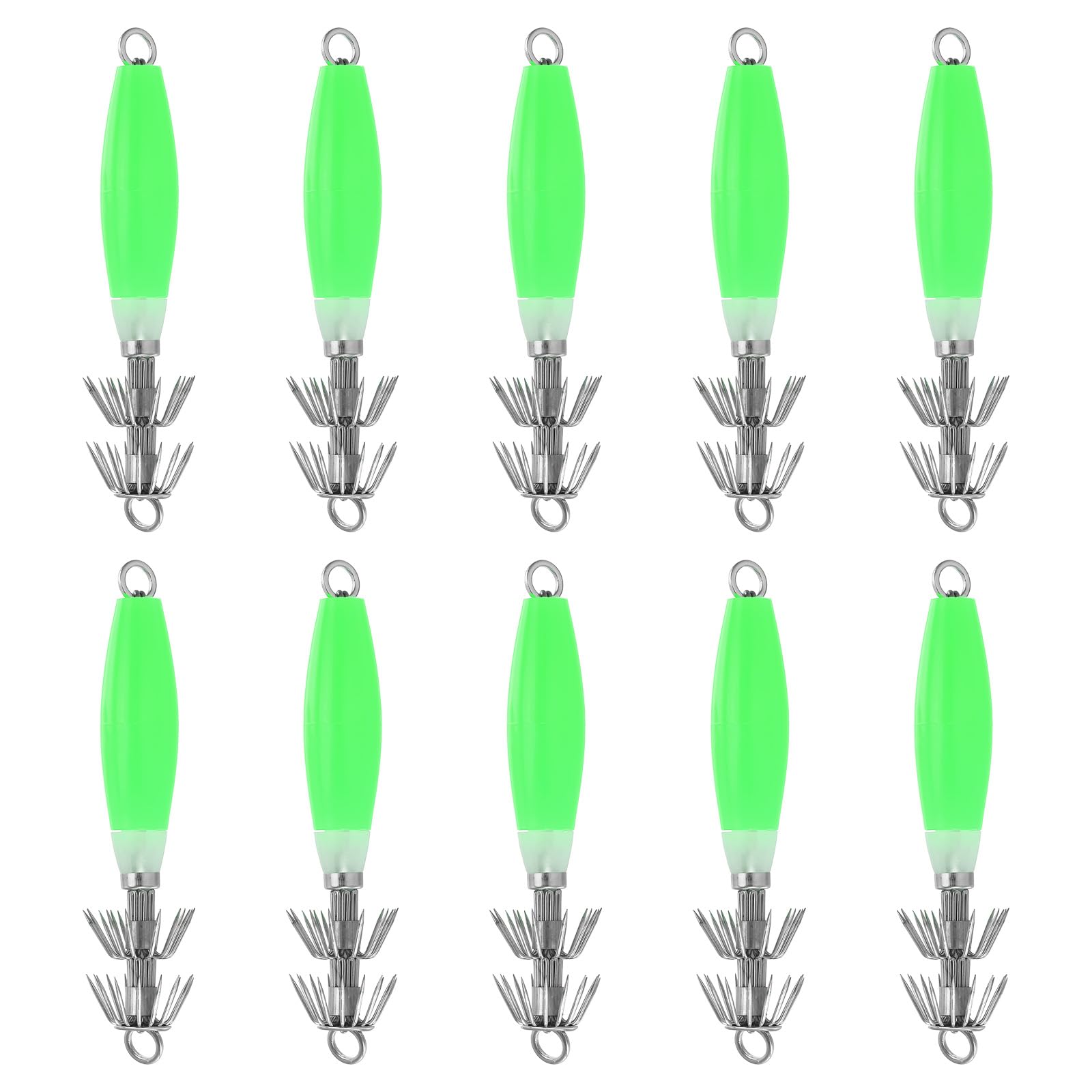PATIKIL luminous squid jig hooks green pack—bright glow enhances squid attraction
