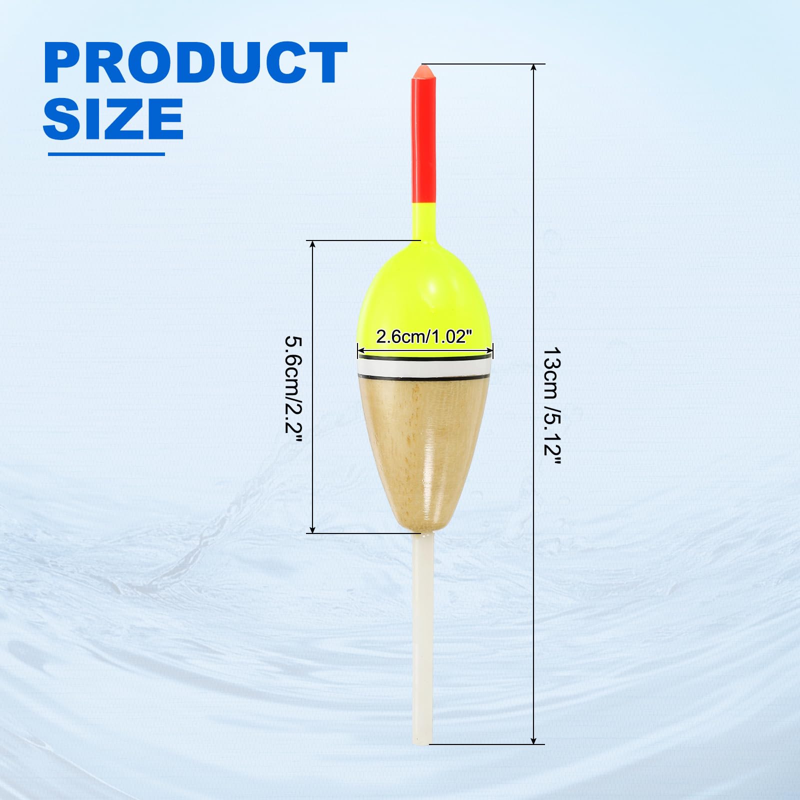 PATIKIL oval bobber at 13 cm helps precise depth control.