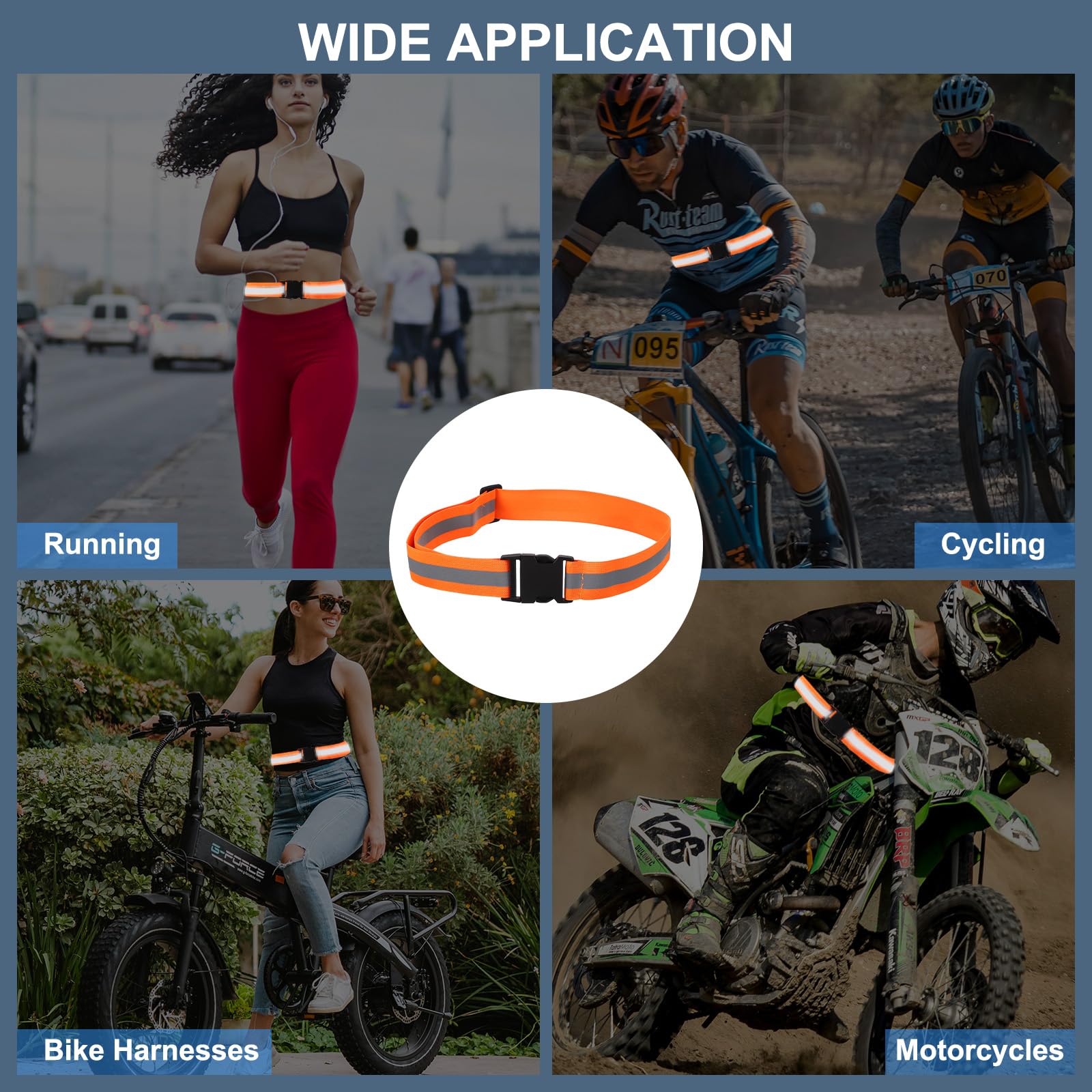 PATIKIL reflective belt secures to waist, shoulders, or backpack for flexible use.