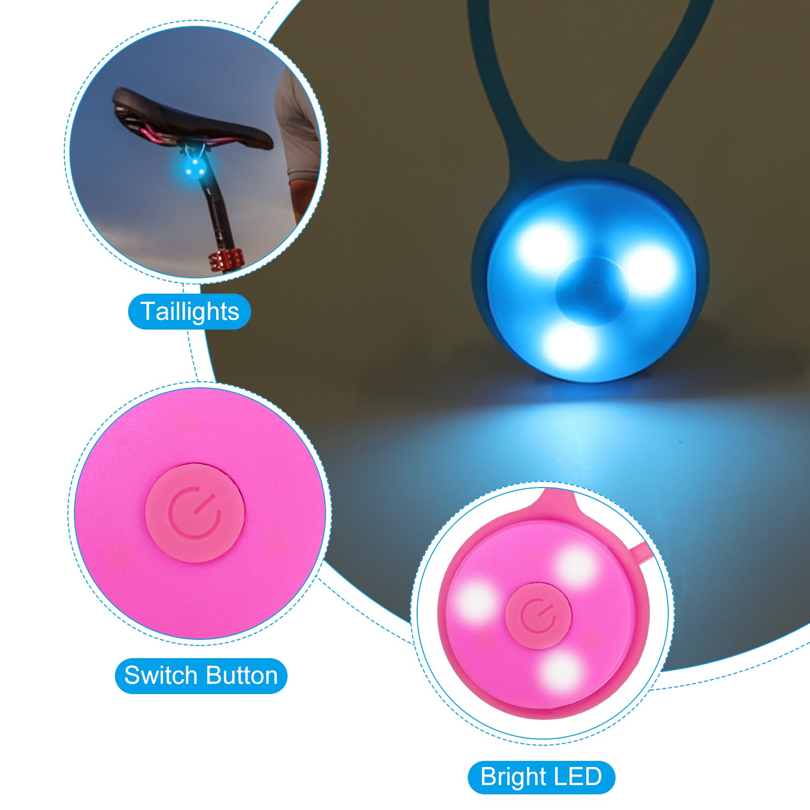 PATIKIL pink silicone rope light on backpack attachment shows secure hands-free safety.