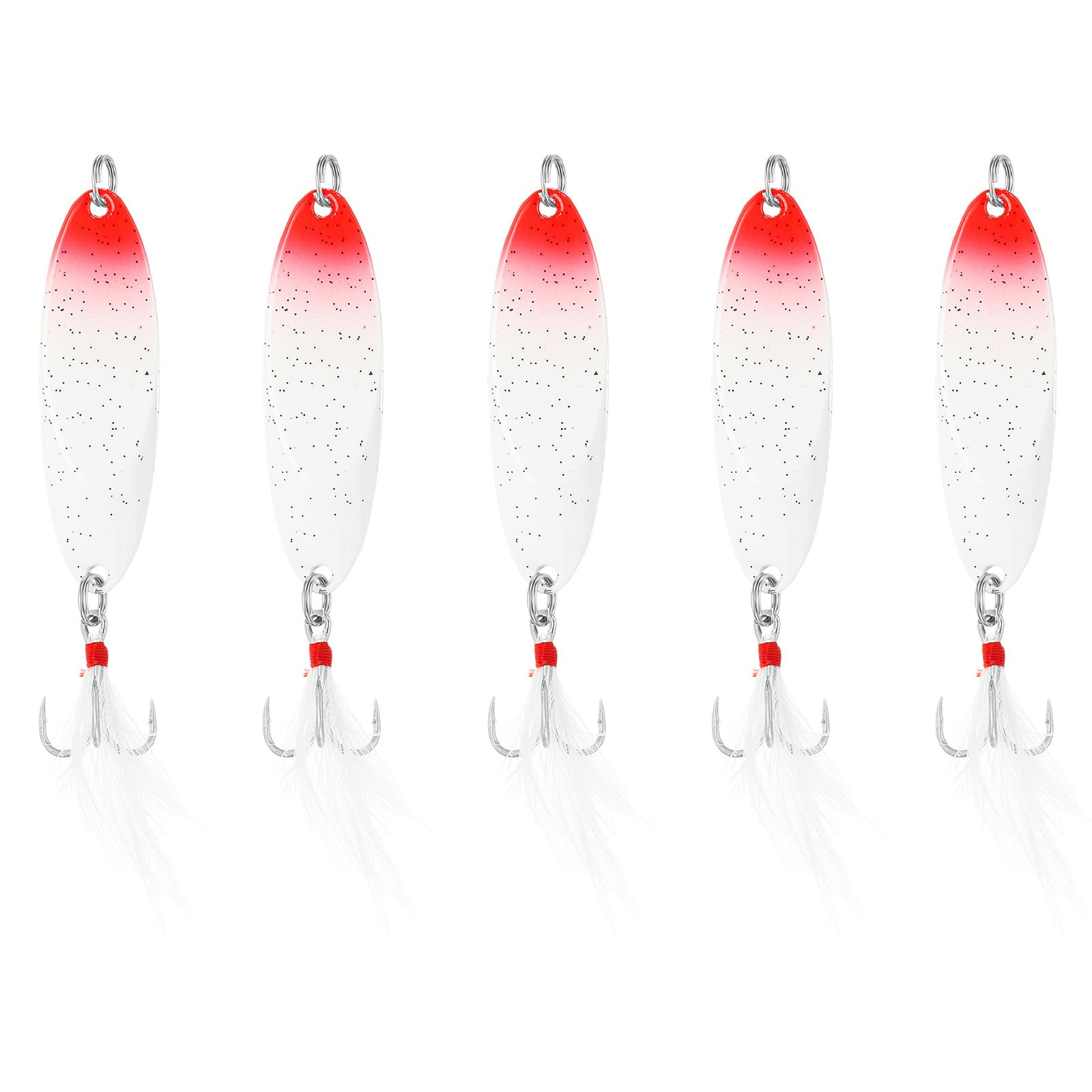 PATIKIL red white fishing spoon, front view, highly visible lure for freshwater casting.