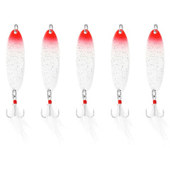 PATIKIL red white fishing spoon, front view, highly visible lure for freshwater casting.
