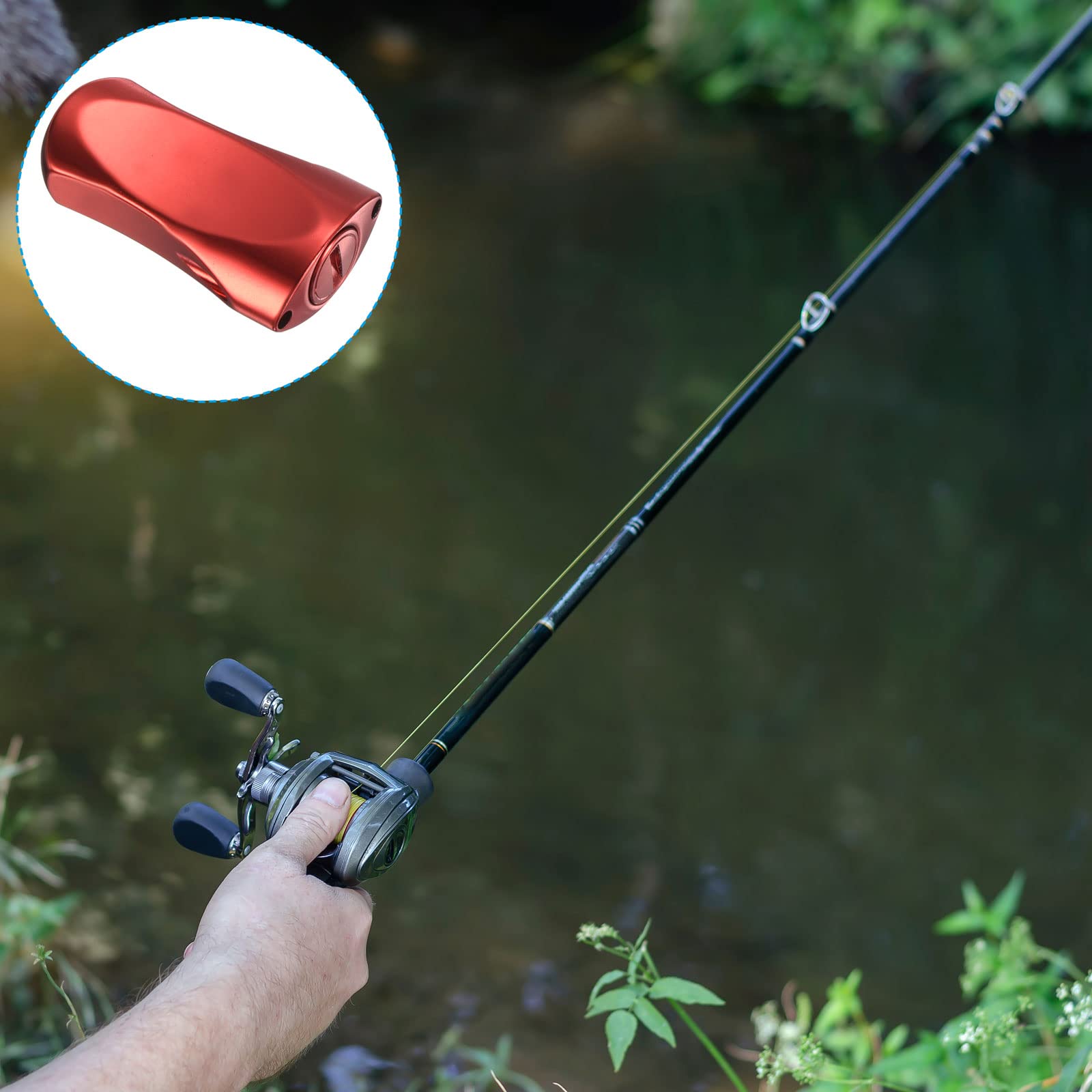PATIKIL red knob in-hand benefits are improved leverage during casting.
