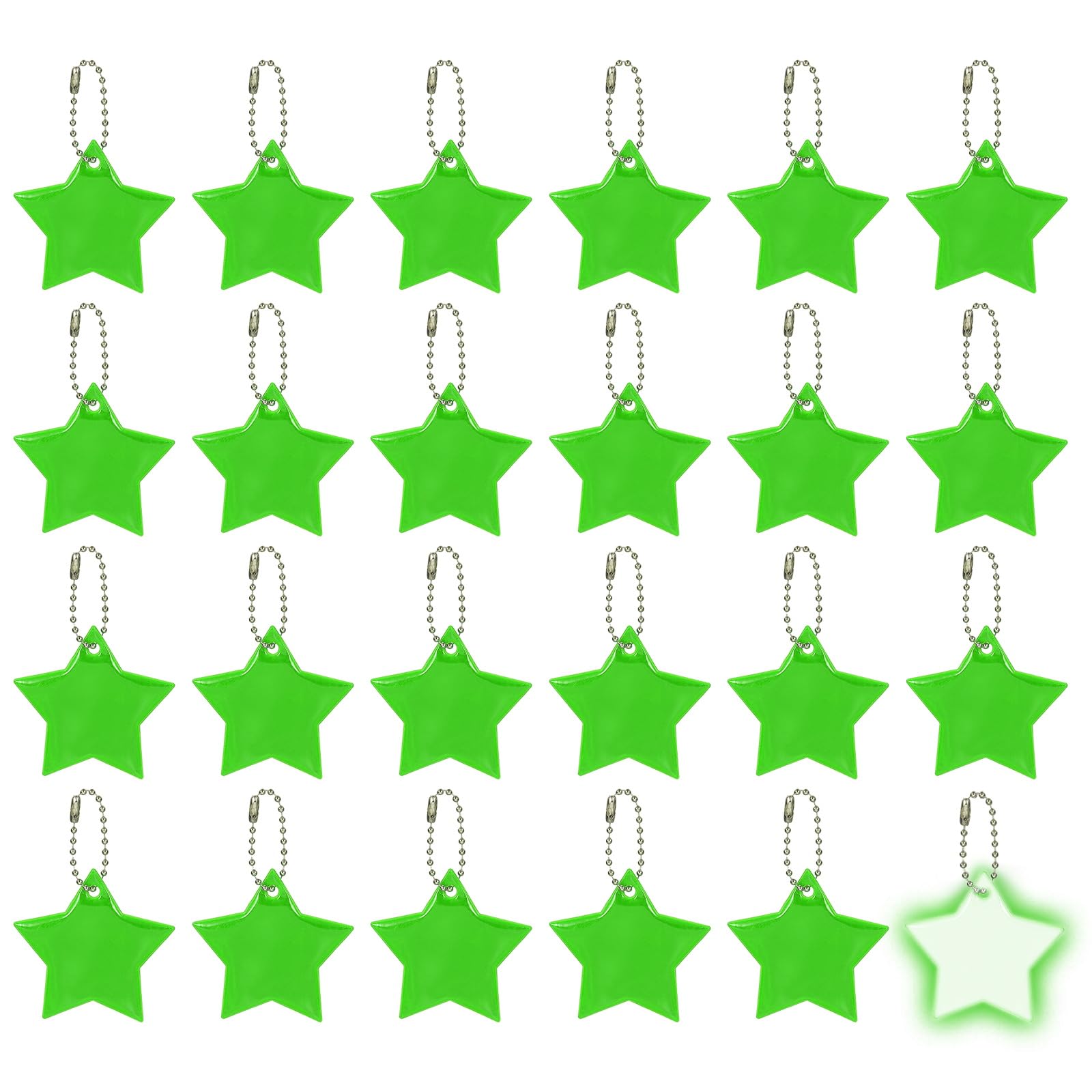 PATIKIL reflective keychain pentagram pendant on green, boosts night visibility for backpacks.