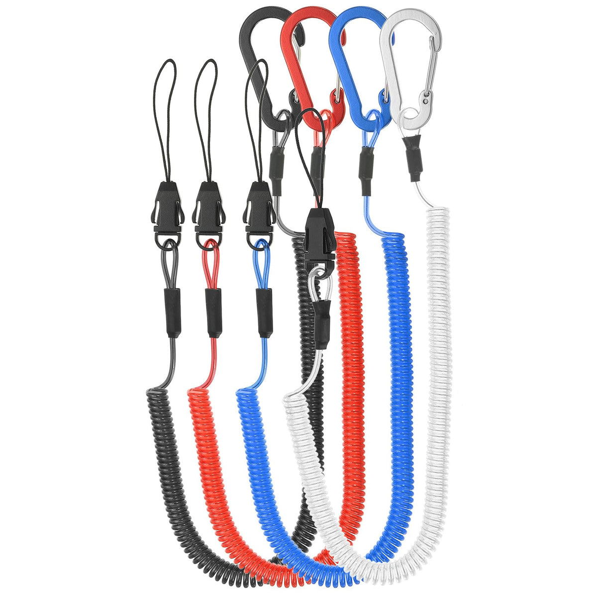 PATIKIL retractable coil strap red with aluminum clip for easy one-handed securement.
